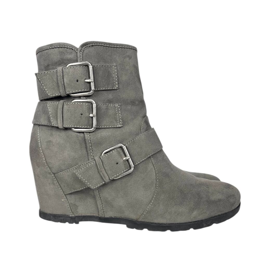 UNISA Women's SUEDE ANKLE BOOTS Gray 4" WEDGE HEEL Size 8